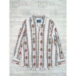 Vintage Wrangler Western Pearl Snap Shirt Aztec Rodeo Cowboy Button Down Size XL